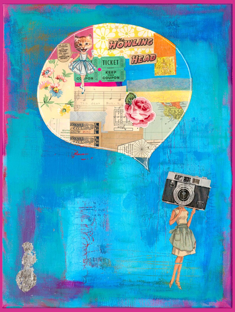 Howling Head Collage Art Print // Surreal Home Decor Etsy