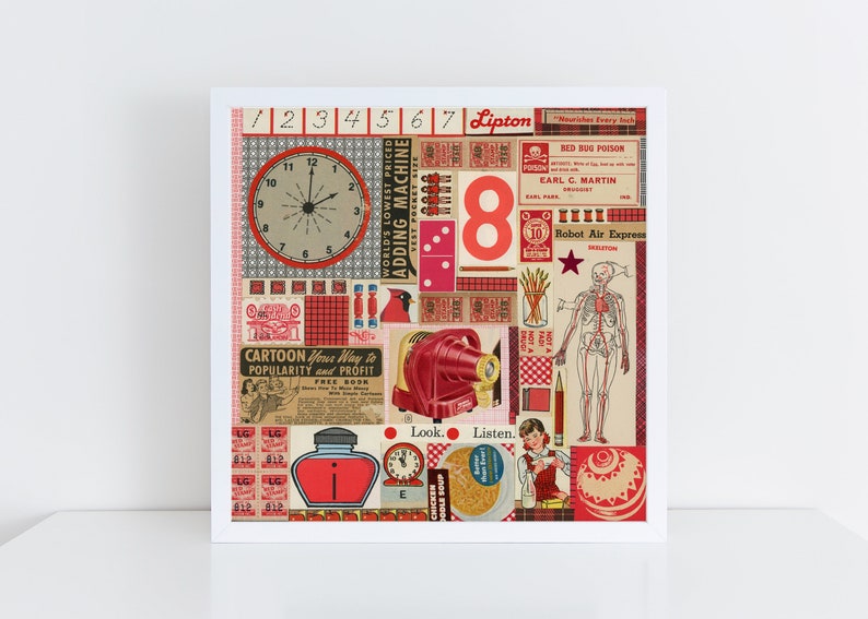 Collage Art Print // Red // Unframed image 2