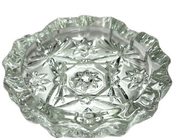 Vintage Anchor Hocking EAPC Star & Fan Glass Ashtray 4.25" Pressed Glass