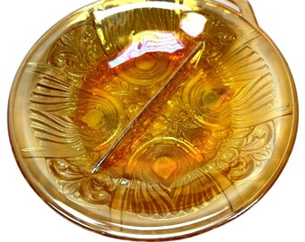 2 Divided Relish Dishes Federal Glass - Handles - Patrician - Spoke - Carnival