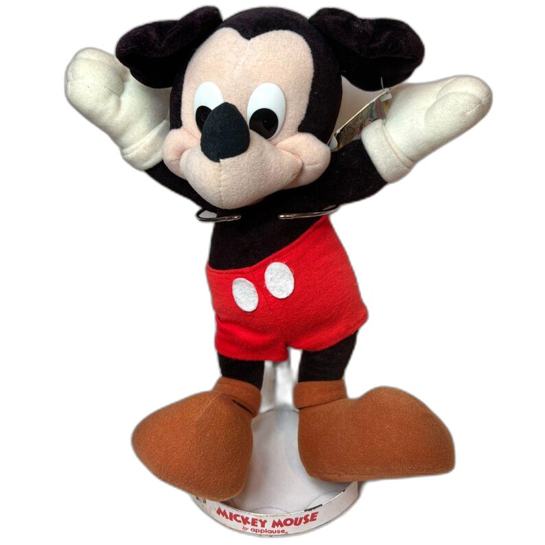 Vintage Disney 1985 Applause Mickey Mouse Plush 15" + Hang Tag & Stand Retro Toy image 1
