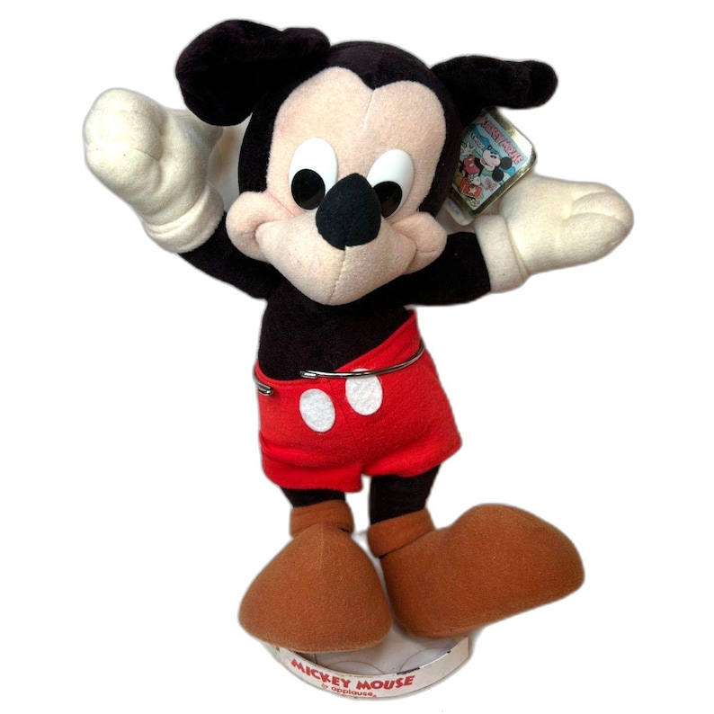 Vintage Disney 1985 Applause Mickey Mouse Plush 15" + Hang Tag & Stand Retro Toy image 2