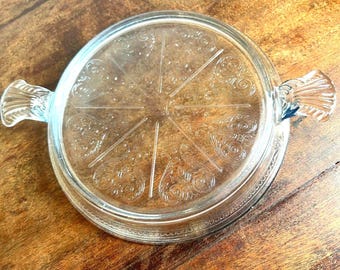 Anchor Hocking Fire King Vintage Glass Hot Plate Trivet Philbe Clear Blue Handle