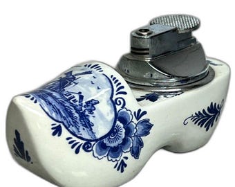 VTG Delft Blauw Hand-Painted Ceramic Clog Shoe Table Lighter Holland Agro 535