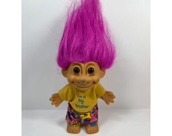 Russ Berrie Troll Doll Big Brother Outfit 1990s Vintage Pink Hair Clothes 5” Toy