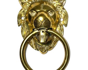 Vintage Solid Brass Lion Head Door Knocker Georgian Regency Style Heavy 6.5"