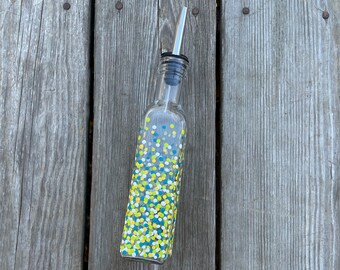 Painted Polka Dot Oil and Vinegar Bottle // Single Painted Bottle // Yellow, Green & Teal