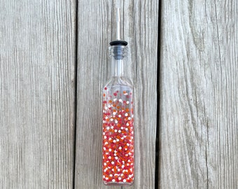 Painted Polka Dot Oil and Vinegar Bottle // Single Painted Bottle // Red, Orange & Light Pink