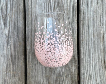 Handpainted Polka Dotted Stemless Wine Glass // Light Pink // Single Glass (Also Available As a Ceramic Mug)