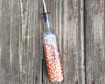 Hand Painted Oil and Vinegar Bottle: Bronze & Copper Kitchen Decor