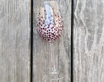 Painted Polka Dot Wine Glass // Single Stemless Glass // Silver & Maroon