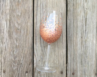 Painted Polka Dot Wine Glass // Single Stemmed Glass // Rose Gold & Bronze