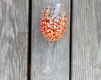 Painted Polka Dot Wine Glass // Single Stemmed Glass // Red, Orange, Yellow & White