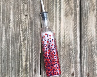 Painted Polka Dot Oil and Vinegar Bottle // Single Painted Bottle // Red, Pink & Purple