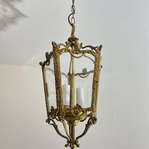 Old hanging lamp original Art Nouveau ceiling lamp beautifully decorated metal glass very rare