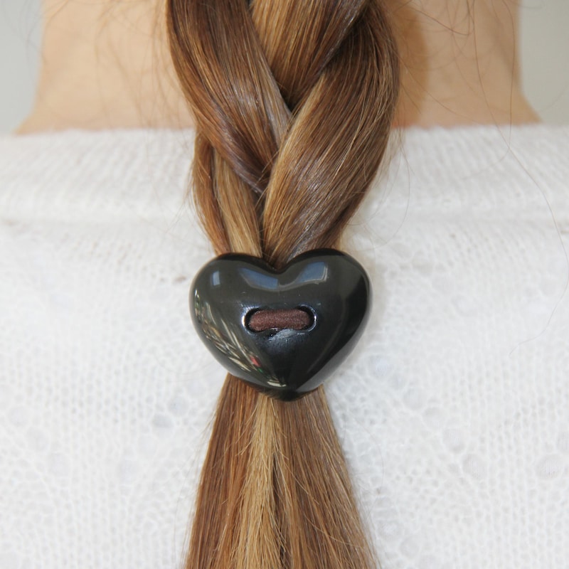 Crushed Heart Textured Silver Heart Hair Tie Molten Metallic Elastic JLTS0550 main image 1