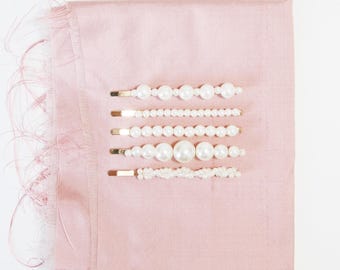 Set of 2 Large Celluloid Snap Hair Clips for Women Girls Pearl Pink French Amie Clic Clac Large Handmade Celluloid Acetate Set  main image 2