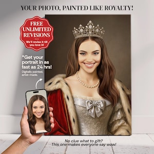Custom Royal Queen Portrait from Photo: Royal Princess Portrait, Custom Gift for Mom Daughter, Digital