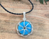 Reversible Hex Sign dyed blue Marble donut necklace