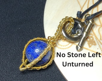 20mm Lapis Lazuli crystal ball, fidget spinner and pendulum necklace, woven wire wrapped, fidget jewelry, anxiety pendant