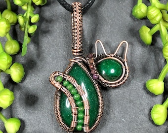 Aventurin-Katzenanhänger, Jade-Rubin-Halsband