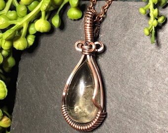 Wire wrapped Green Amethyst pendant, wire work, wire art