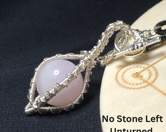 20mm Rose Quartz crystal, ball fidget spinner and pendulum necklace, woven wire wrapped, pink stone, fidget jewelry, anxiety necklace