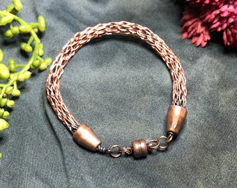 Chunky and Petite, copper Viking Knit bracelet with a magnetic closure
