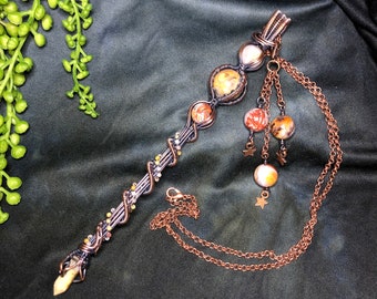 Copper Wand, pointer with a polished Crazy Lace Agate Crystal and large Crazy Lace Agate beads and dangly charms