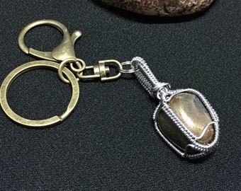 Pyrite tumbled stone keychain, keyring, large clasp, pendant
