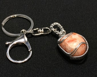 Sunstone tumbled stone keychain, keyring, large clasp, pendant