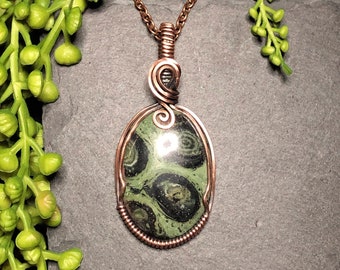 Wire wrapped Kambaba Jasper, Pendant, wire work, wire art