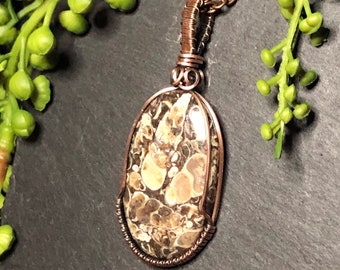 Natural Turritella Agate simple pendant, wire art, woven wire