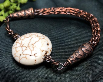 Viking Knit with Magnesite bracelet, wire work, wire weaving