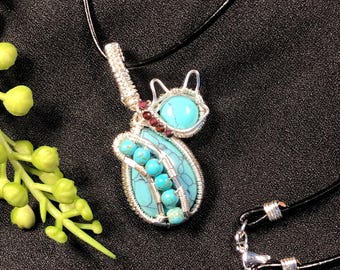 Türkis-Kätzchen-Anhänger-Halskette, südwestlicher Katzenschmuck