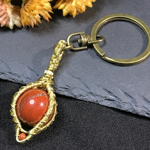 16mm Red Jasper crystal ball, keychain, fidget spinner and pendulum, woven wire wrapped, gemstone keychain, fidget toy, anxiety jewelry