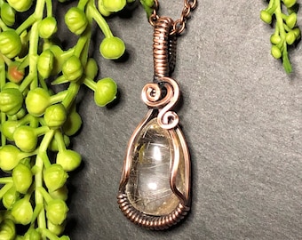 Wire wrapped Rutilated Quartz pendant, necklace