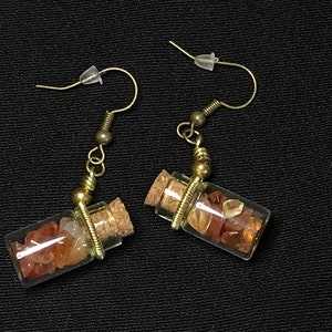 Tiny Carnelian Bottle Earrings, Brass Wire Wrapped Boho Jewelry