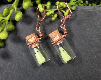 Glühen in der dunklen Geist Flasche Ohrringe, Kupfer Draht gewickelt Halloween Schmuck