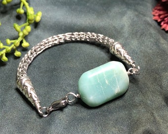 Viking Knit bracelet with a chunky Amazonite bead, bracelet