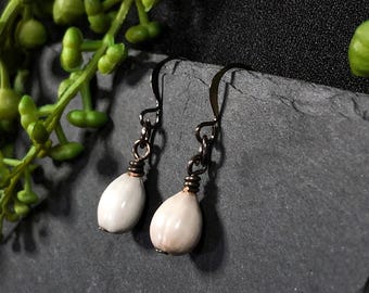 Natürliche Job-Tränen Ohrringe, winzige weiße Rocailles Perlenohrringe, religiöser Schmuck