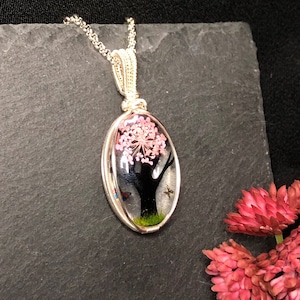 Woven wire wrapped dried flower Tree pendant, necklace, dried plants, butterflies, wire work, wire art