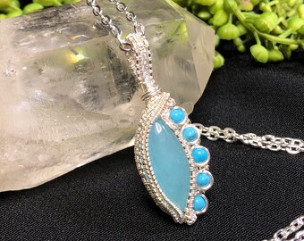 Blue Snow Quartz with Howlite summer sky pendant, blue jewelry, multi stone pendant