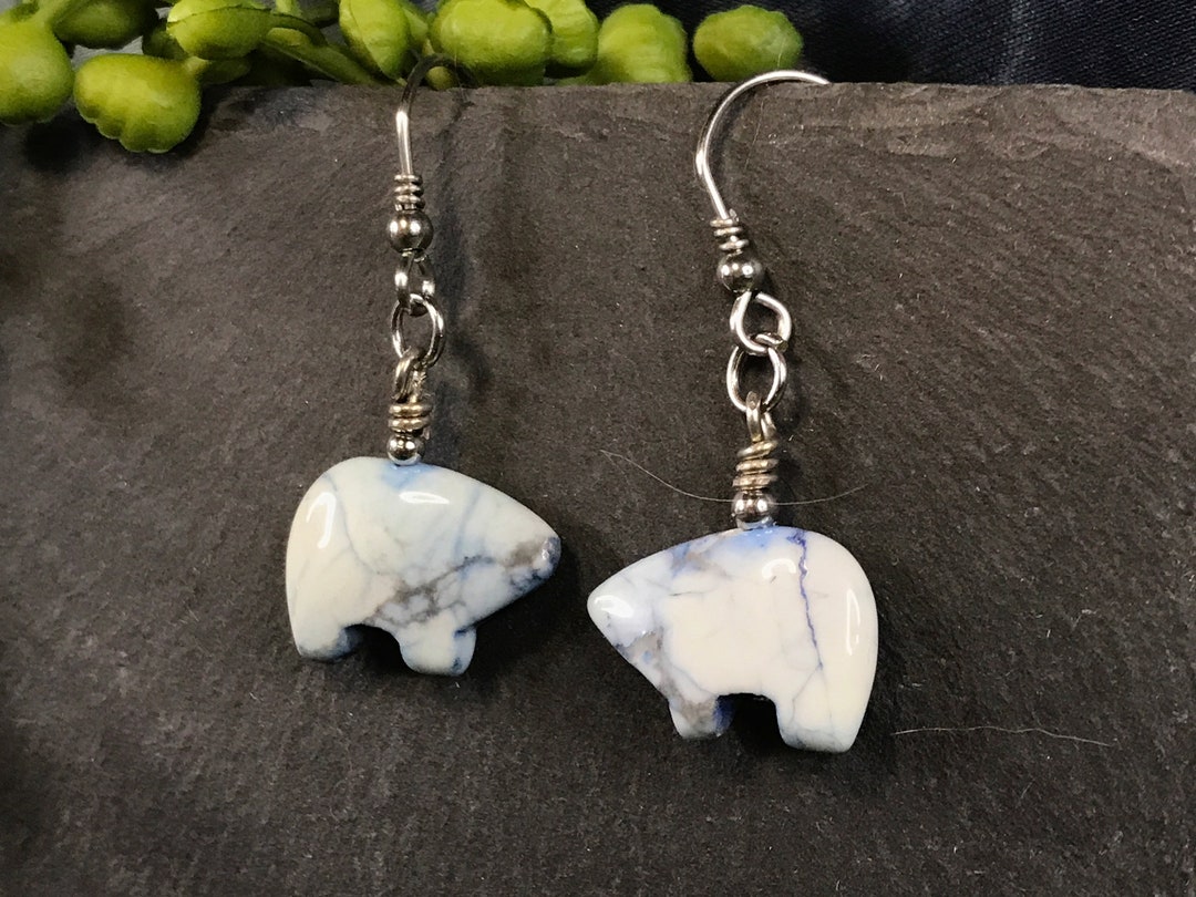 Blue Howlite Zuni Bear Earrings, Fetish Etsy