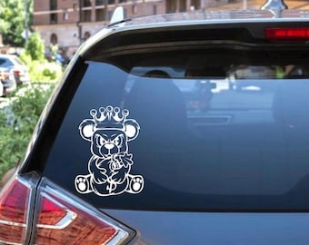 Teddybear with crown & money bag Decal - Decal for Cars, Laptop, Vehicle, and Custom.