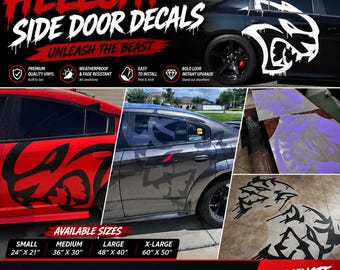 Hellcat Side Door Decal Set | Dodge Charger Challenger  Vinyl Stickers | Left & Right Pair