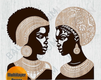 Multilayer African Woman Svg, Boho Woman Wall Decor Svg, Svg Ai Cdr Dxf Png, African Women, Laser Cut Files, Cricut, INSTANT DOWNLOAD