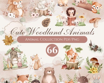 Lindo paquete de imágenes prediseñadas de bosque, imágenes prediseñadas de animales del bosque, imágenes prediseñadas de baby shower de bosque, animales bebés, guardería de bosque boho, animales del bosque