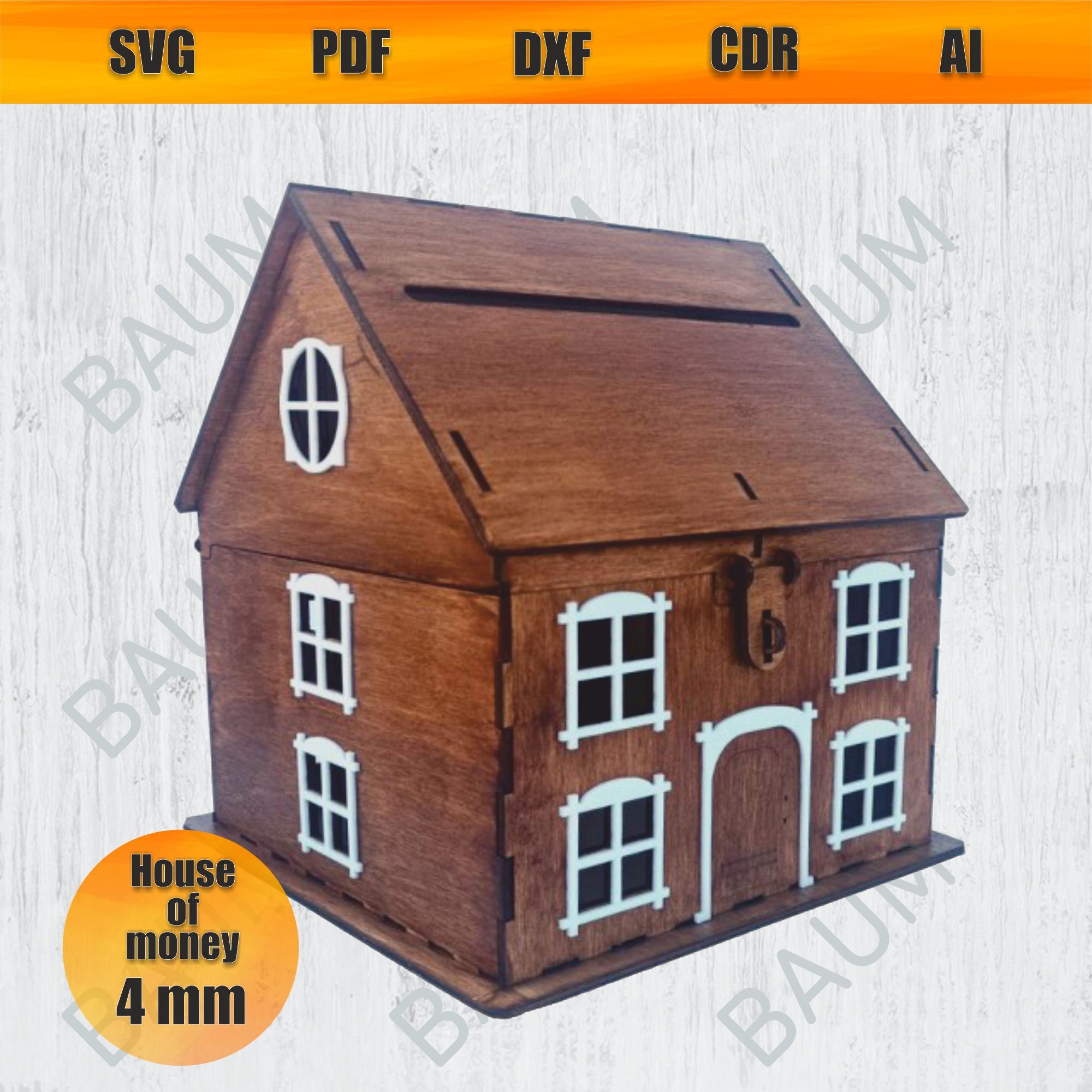House Money Bank, Wooden Piggy Banks, Laser Cut File, Svg Ai Cdr Dxf Pdf, Ready to Print, House Piggy Laser Cut, Money Box, INSTANT DOWNLOAD