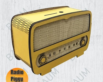 Radio Piggy Bank, Wooden Box Piggy Banks, Laser Cut File, Svg Ai Cdr Dxf Pdf, Ready to Print, Radio Laser Cut, Money Box, INSTANT DOWNLOAD